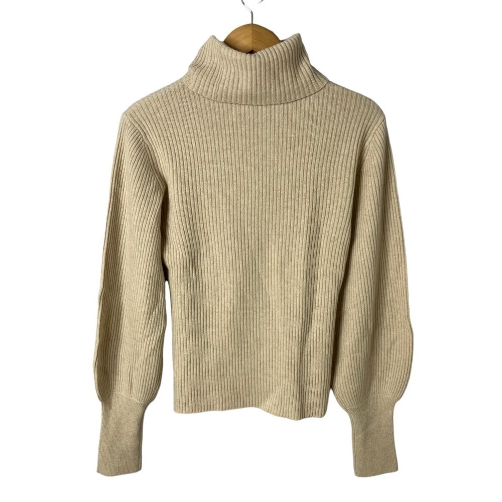 Reformation Victoria Cashmere Turtleneck Sweater I sand Beige Size Large Ribbed - Picture 3 of 5